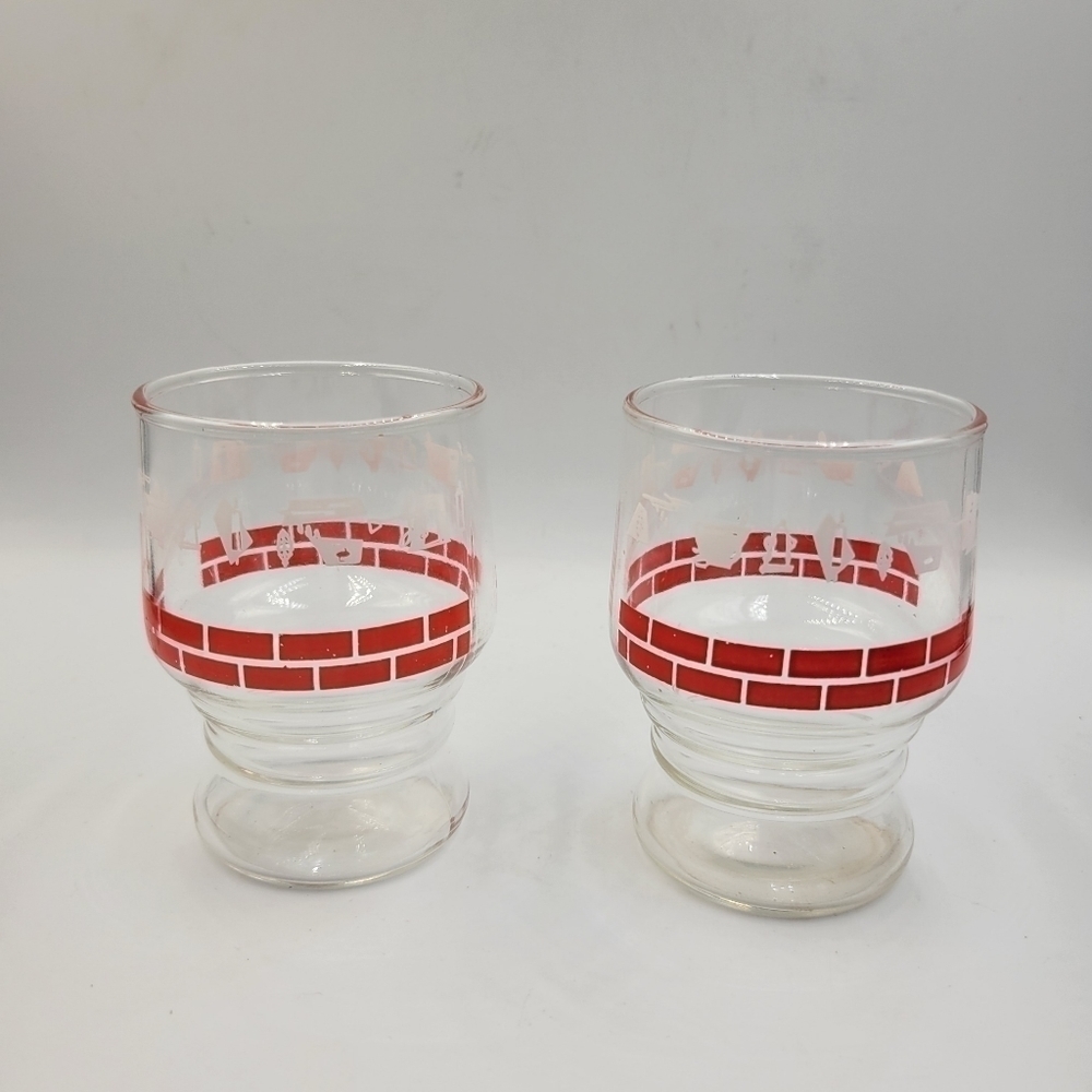 Vintage Footed Juice Glasses - Kitchen Utensils Pattern 6 Oz - Set of 2